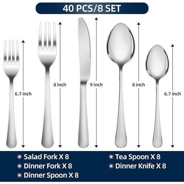 40 PIECE SILVERWARE SET PREMIUM STAINLESS STEEL - Image 2