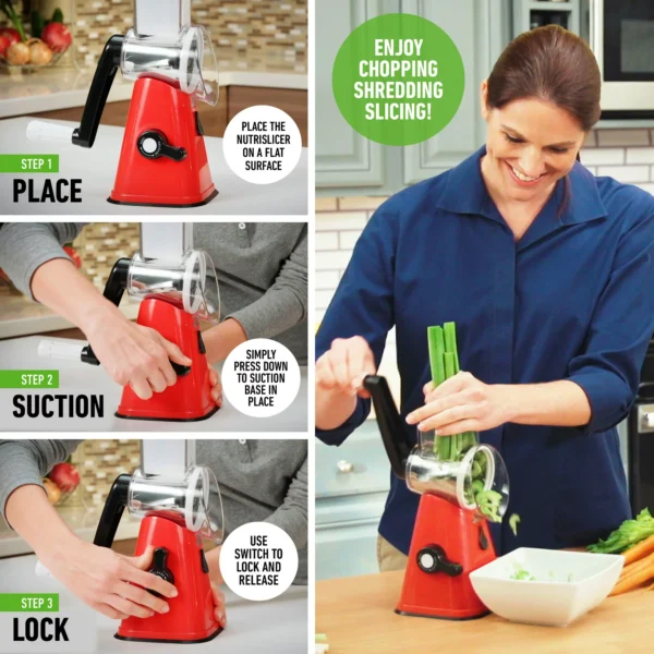 Slicer Salad Chopper with Suction Base - Red - Image 3