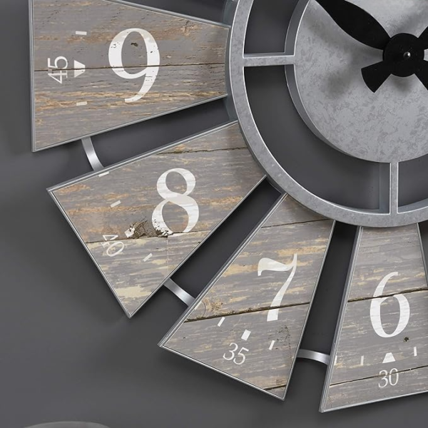 GRAY NUMERAL WINDMILL WALL CLOCK, LARGE VINTAGE DECOR - Image 2